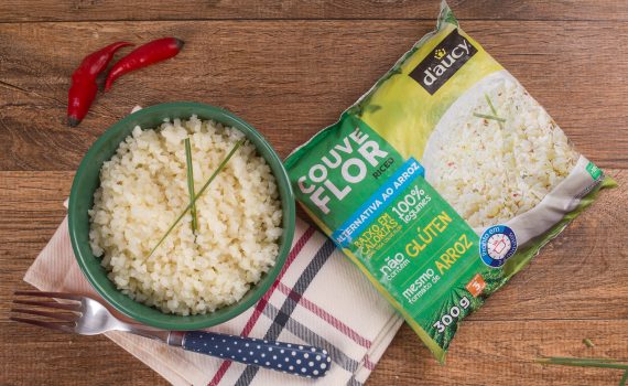 Imagem do produto e pacote do arroz de couve-flor daucy